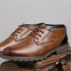 thumbnail image 4 of Botas de cuero de alta calidad para hombre, botines marrones Vintage, calzado informal de trabajo de diseñador, botas Chelsea para hombre al aire libre, talla 38-48, 4 of 5