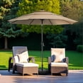 thumbnail image 6 of 10FT 3-Tier Solar Patio Umbrella with 32 LED Lights, Outdoor Umbrellas with Push Button Tilt and Crank, Tilting Table Umbrella with 8 Sturdy Ribs for Market, Beach, Pool, Garden, UV Protection, Khaki, 6 of 9