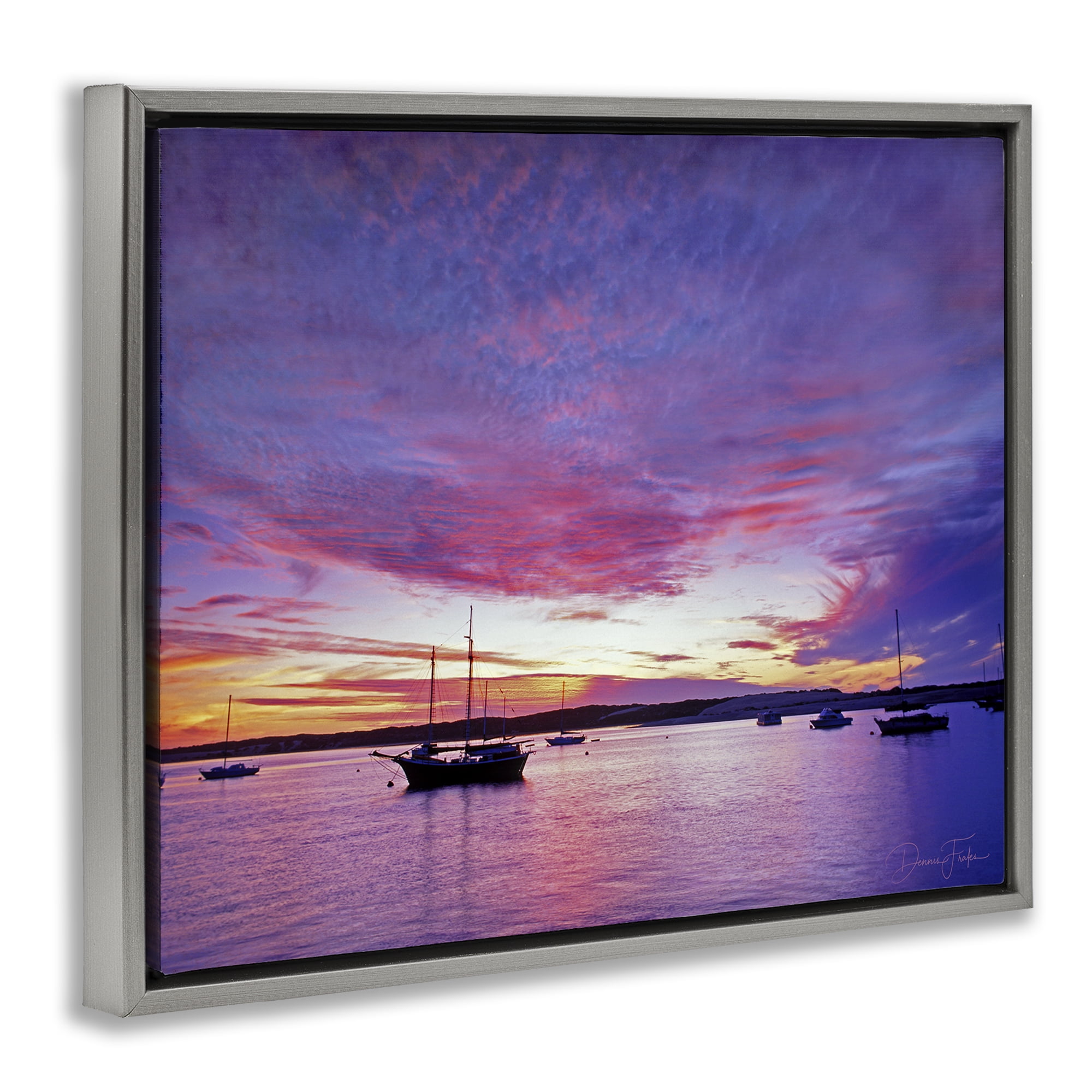 Stupell Industries Distant Boats at Sunset Transportation Photography Gray Floater Framed Canvas Art Print Wall Art, 31 x 25