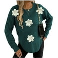 thumbnail image 2 of NTACZA Green Women's Sweater Floral Crewneck Oversized Sweaters Pullover Cozy Long Sleeve Knit Shirt Women's Jumper L, 2 of 7