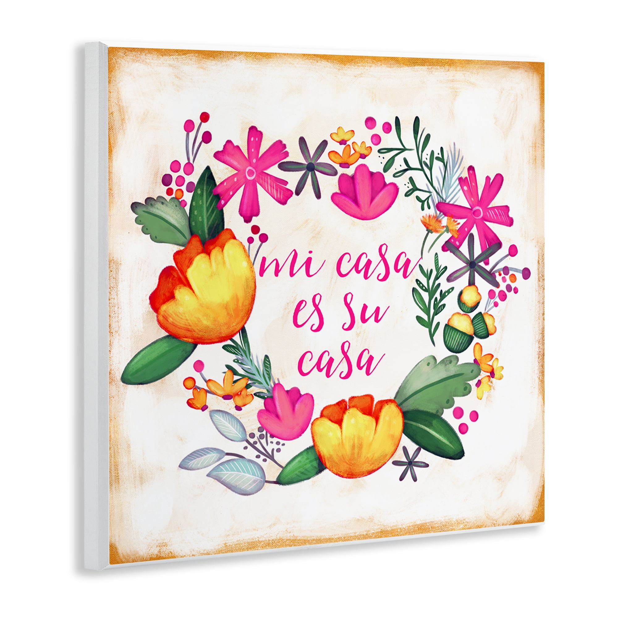 Stupell Industries Mi Casa Es Su Casa Floral Inspirational Quotes & Sayings Painting Unframed Art Print Wall Art, 12 x 12