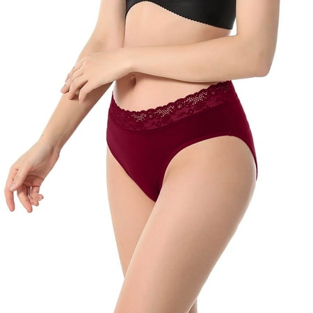 

QWERTYU Seamless Stretch Panties for Women Hipster Comfort Lace Bikini Invisible Low Rise Underwear Wine M