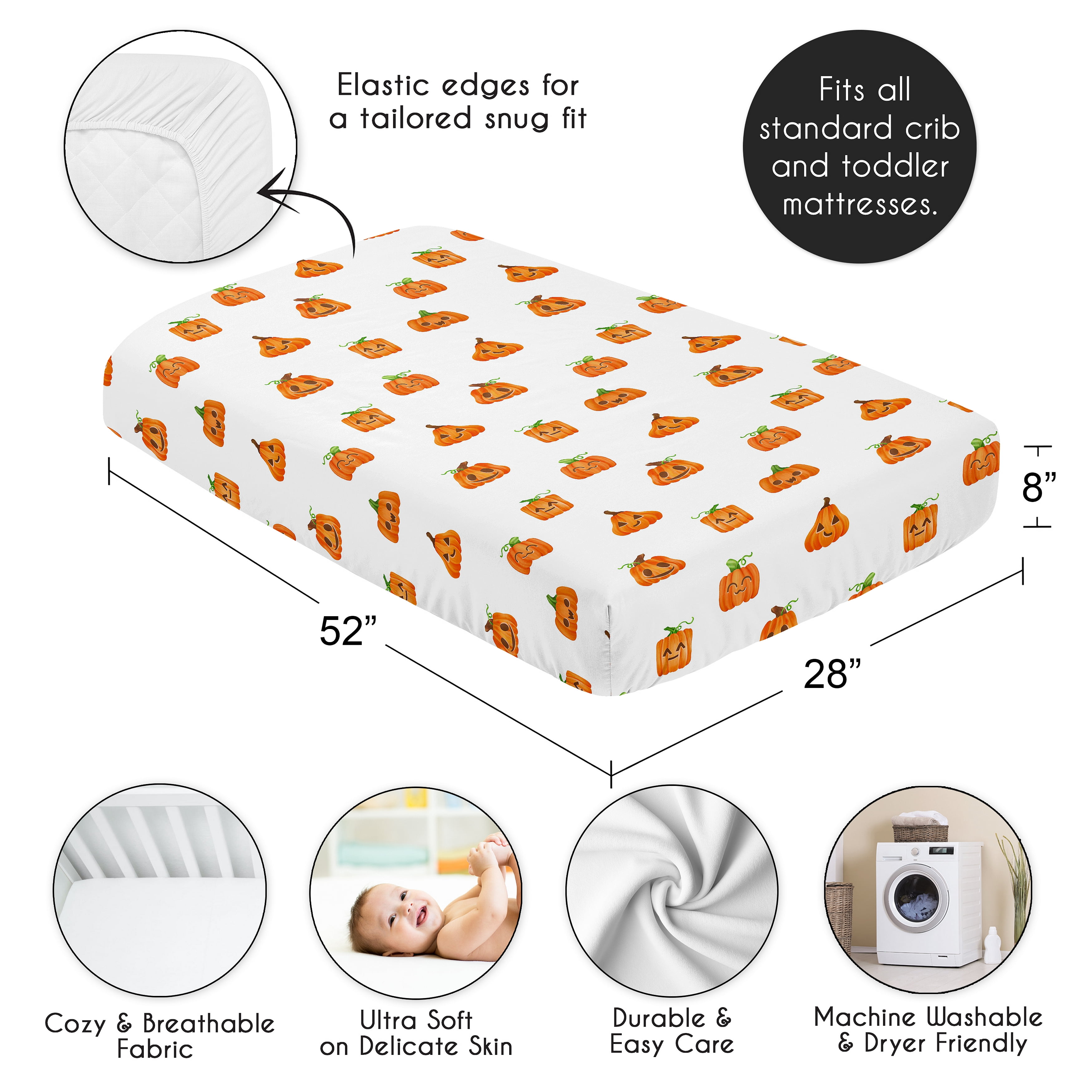 Sweet Jojo Designs Seasonal Halloween Pumpkins Boy, Girl, Unisex/Gender Neutral Fitted Crib Sheet