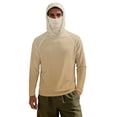 thumbnail image 2 of Bulopur Men’s Fishing Hoodie with Mask UPF 50+ UV Protection Long Sleeve Shirt Solid Khaki Print Quick Dry Breathable Rash Guard for Boating and Outdoor Use, 2 of 8