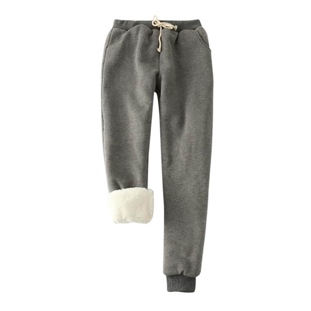 MIASHUI Womens Solid Color Plus Size Loose Thick Fleece Lined Slimming Thermal Underwear Warm Pants Base Layer For Cold Weather Dark Gray,L