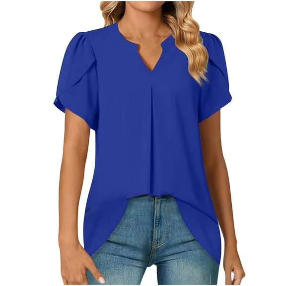 Patlollav Women Tees Under $10, Tops for Women Short Sleeve Solid Comfortable Breathable V-Neck Blouses Shirt