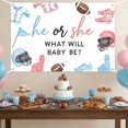 thumbnail image 3 of 6x4FT Football Gender Reveal Backdrop He or She What Will Baby Be Background Pink Blue Football Touchdown Chalkboard Gender Reveal Party Decorations Banner Supplies Photo Booth Props, 3 of 4