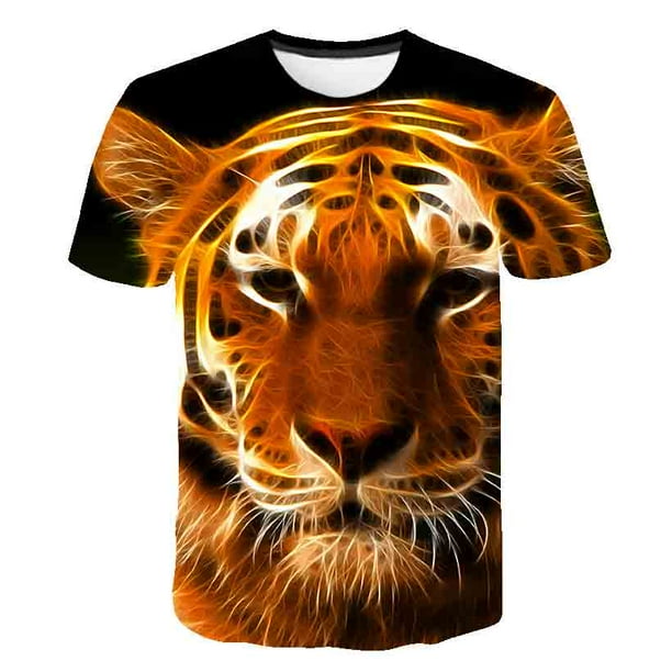 Camiseta de tigre, camiseta de verano con estampado de dibujos animados en 3D, ropa fresca de animales para niña y niño, ropa informal de calle, regalo de cumpleaños para niños 13T Gao Jinjia LED