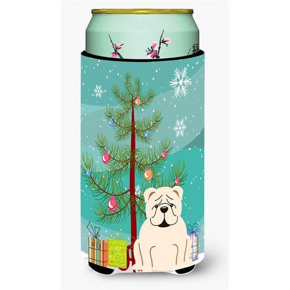 Carolines Treasures BB4248TBC Merry Christmas Tree English Bulldog White Tall Boy Beverage Insulator Hugger