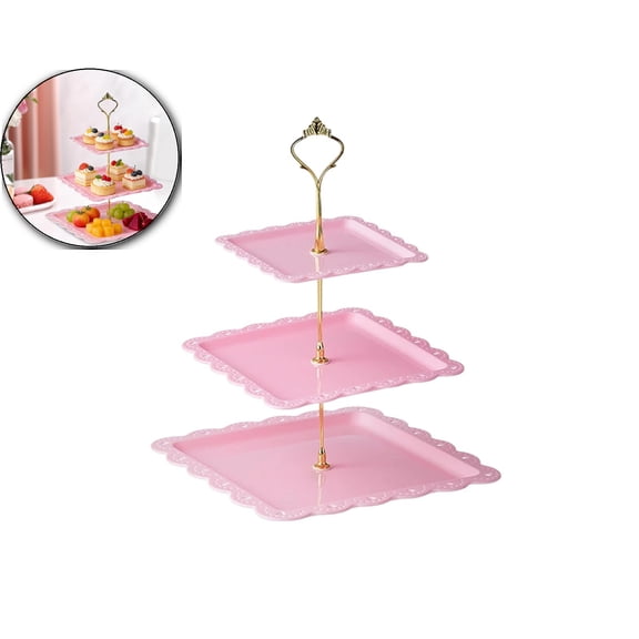 3 Tier Scalloped Cupcake Stand Dessert Plates Plastic Square Tiered Serving Stand Display Tower for Wedding, Birthday Party, Tea Party