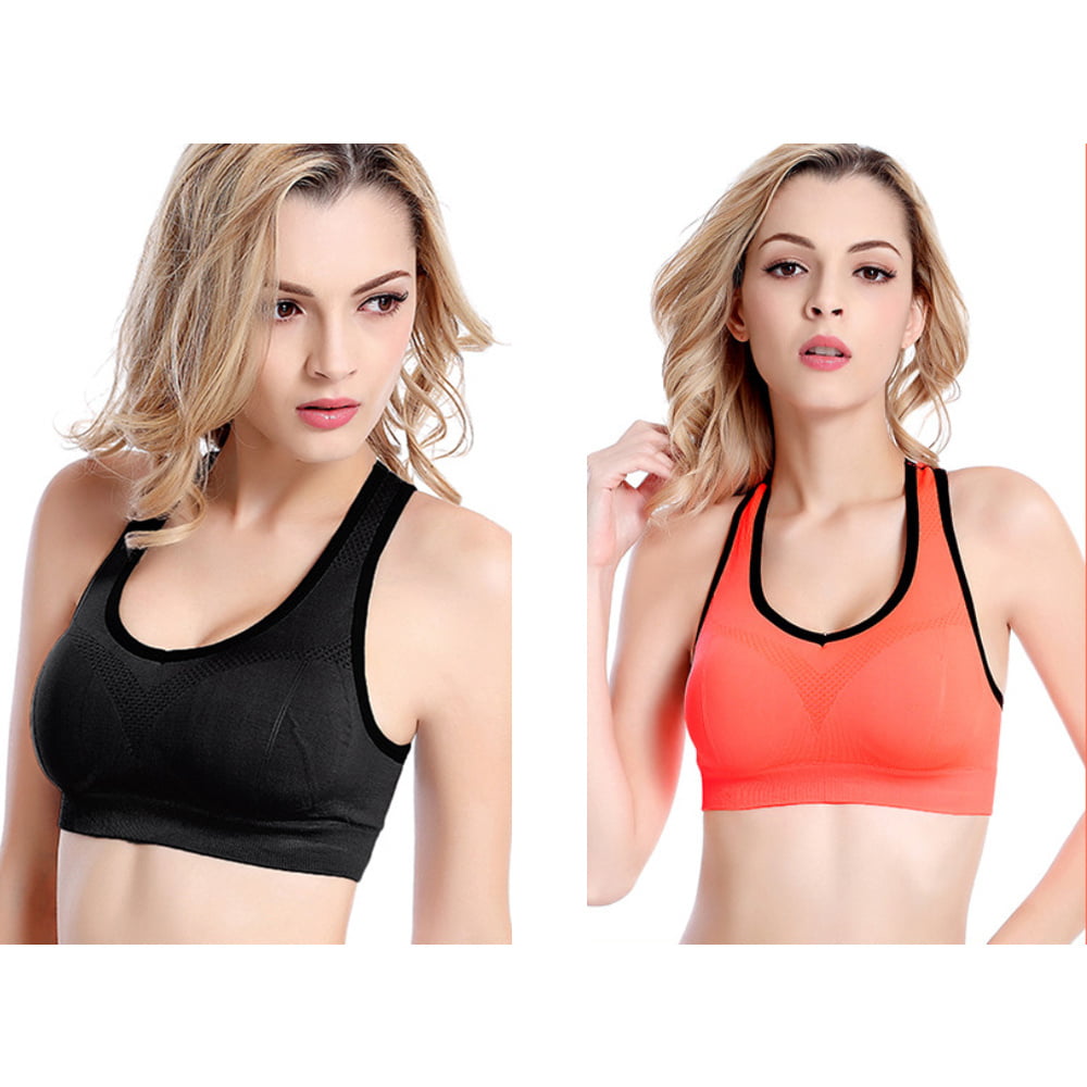 Lollanda 2Pcs Racerback Sports Bras for Women Seamless Wirefree Comfortable  Padded Cute Sports Bra Medium Support Workout Bra with Removable Pads -  Walmart.com