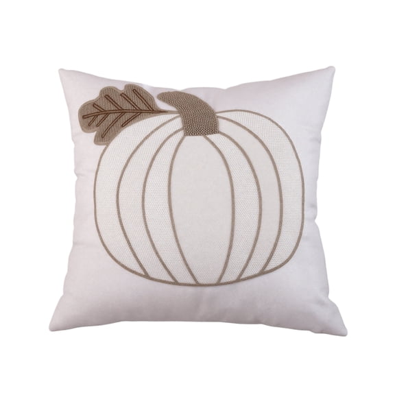 Pumpkin Embroidered Pillow Cover for Fall Decor Rustic Hand-Stitched Design on White, 17.7x17.7 Inches, Perfect for Sofa, Porch or Halloween Gift