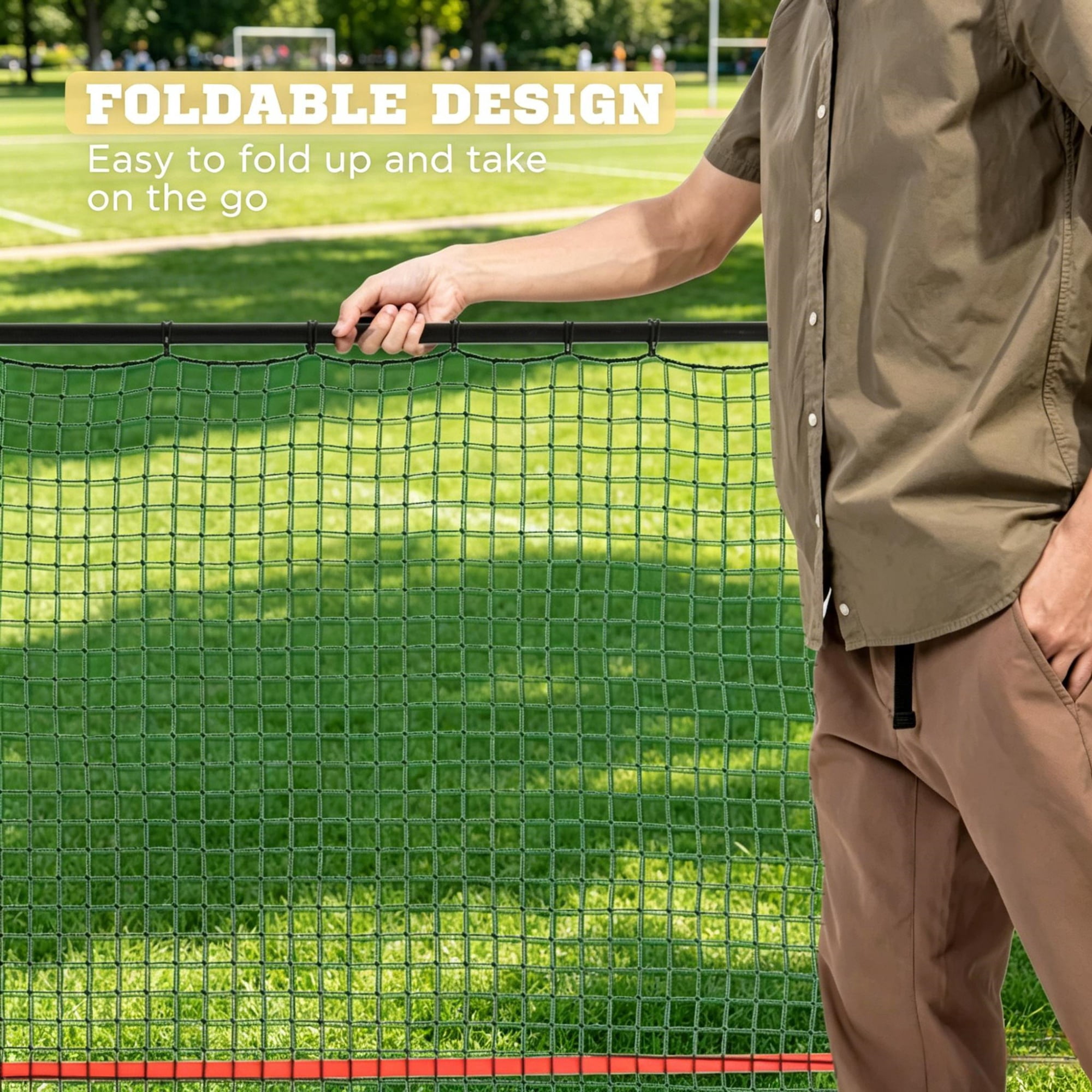 Adjustable Foldable Soccer Rebounder Net with Ground Stakes, Heavy Duty All Weather Steel Frame Training Net for Soccer Baseball Tennis Practice