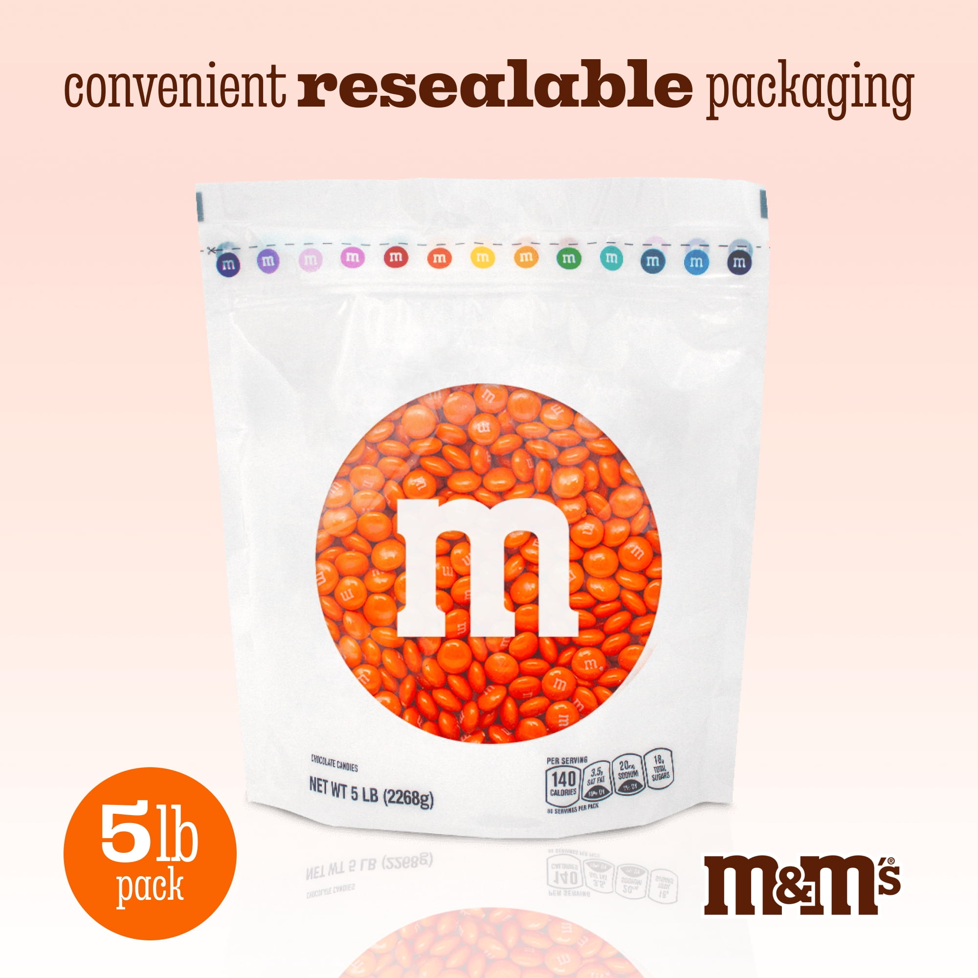 M&M'S World Orange Milk Chocolate Candy 5lb Bag for Celebrations
