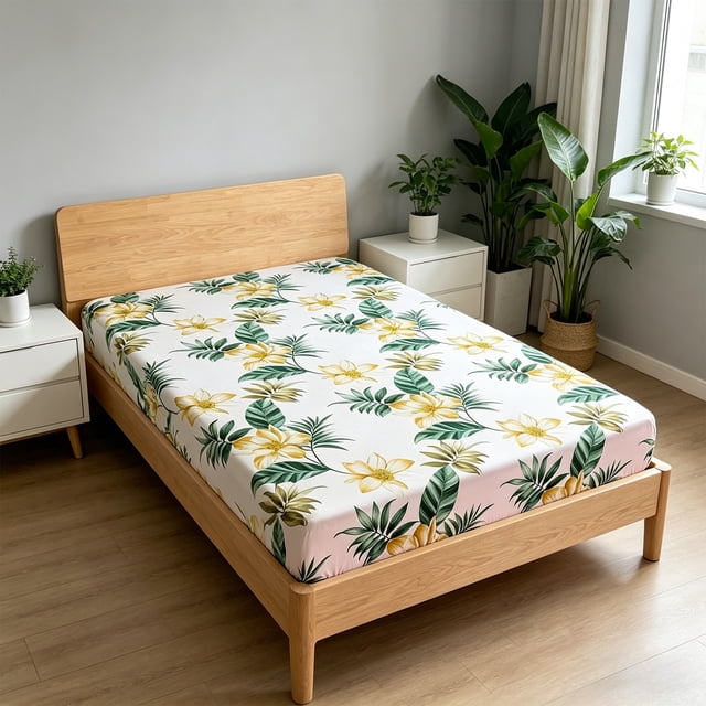 EGNMCR Fitted Sheet Comfortable Cool Fitted Sheets With Floral Patterns Mattress Protective Cover Easily To Clean And Maintain Double Bed Or Singles Bed Sheets polyester Fitted sheet