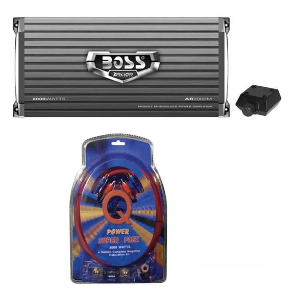 Boss Audio AR2000M 2000W MONO A/B Car Amplifier and 4 Gauge Amp Install Kit