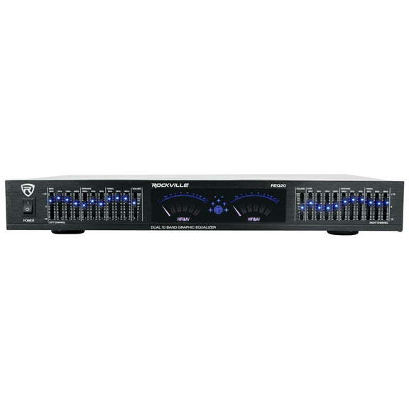 New Rockville REQ20 19 inch Pro Dual 10 Band Graphic Equalizer EQ w/ Dual VU Meters