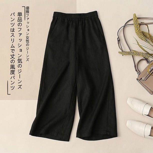 Pantalones anchos recortados de algodón y lino para mujer, de verano, finos, estilo coreano, sueltos, adelgazantes, nuevos pantalones casuales rectos de cintura alta de talla grande