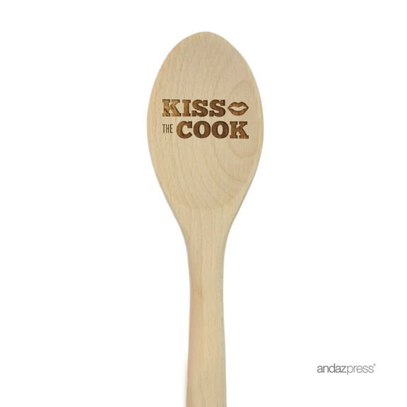 Koyal Wholesale 12-inch Laser Engraved Wooden Mixing Spoon, Kiss the Cook, 1-Piece