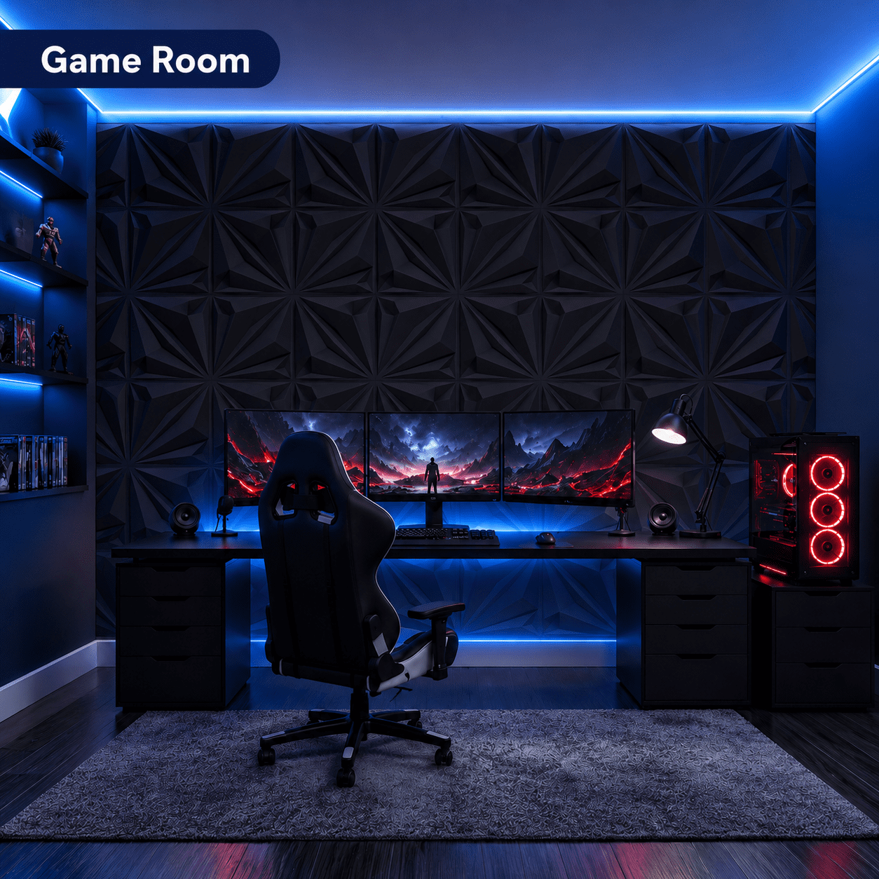 Yeslife 33-Pack Black PVC 3D Wall Panel Set, 11.8"x11.8" Diamond Pattern Accent Wall Covering for Interior Home Décor - Living Room, Bedroom, Office, TV Background