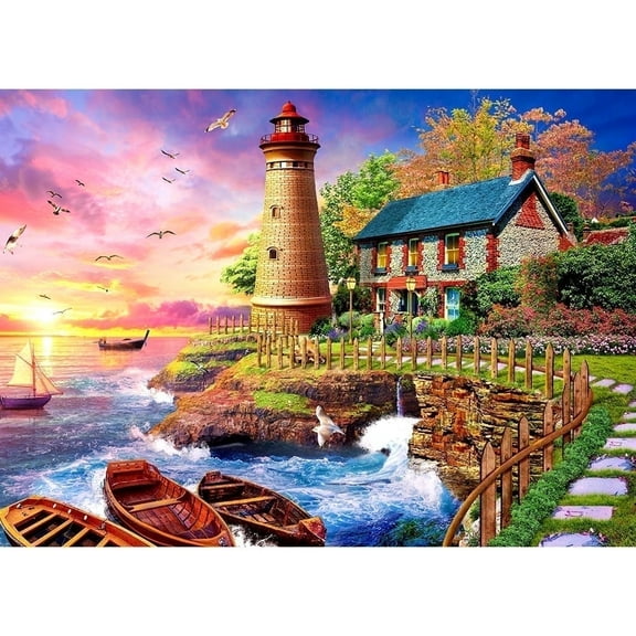 Flalivi 1000 Piece Jigsaw Puzzle for Adult - Vibrant Sunset Scene with Sailboats & Cottage