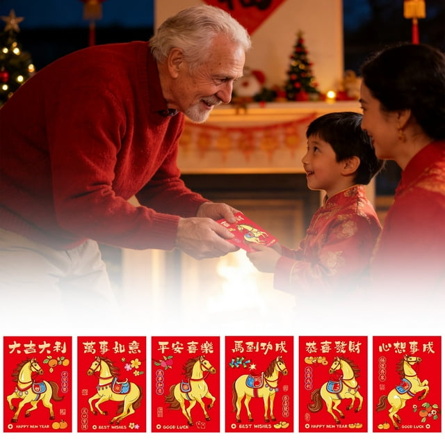 Enveloppes Rouges Réalistes Art de Cheval Enveloppes Année 2026 pour Nouvel An Chinois