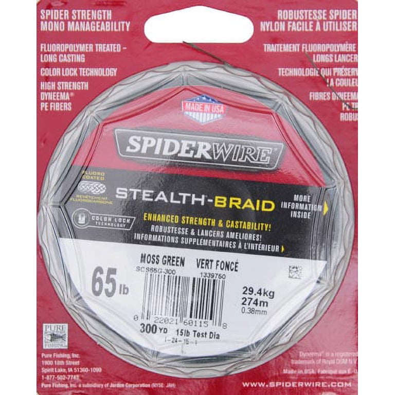 SpiderWire Stealth Moss Green Fishing Line - 0.015in Diameter, 0.38mm, Low-Vis Green, 1500 Yard Spool