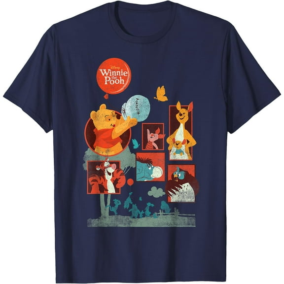 Winnie The Pooh And Friends Panels T-Shirt for Men Women, Navy Color, Size S