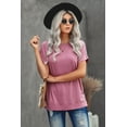 thumbnail image 4 of T-shirt Rose à Col Rond Manches Courtes Couleur Unie pour Femmes, 4 of 7