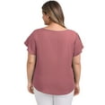 thumbnail image 3 of GRACE & GRANDEUR Women's Plus Size Tops Shoulder Pleated V Neck Ruffle Short Sleeve Dressy Casual Blouses 2X Dark Pink, 3 of 5