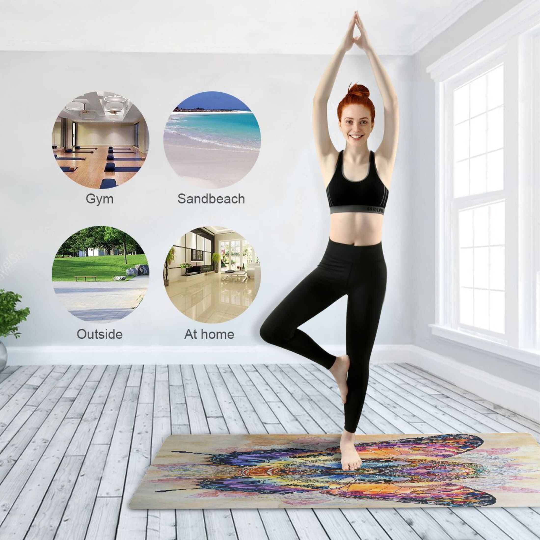 BZSMCE Yoga Mat Women Mandala Butterfly Fitness Mat