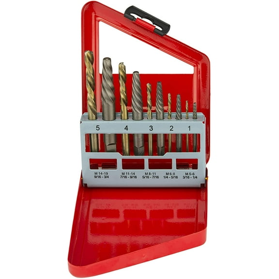 NEIKO 01925A Screw-Extractor and Left-Hand Drill-Bit Set, HSS M2 Steel Drill Bits, Alloy Spiral Flutes, Reverse Drill-Bit and Bolt Extractor, Easily Remove Stripped Screws and Broken Bolts, 10 Pieces