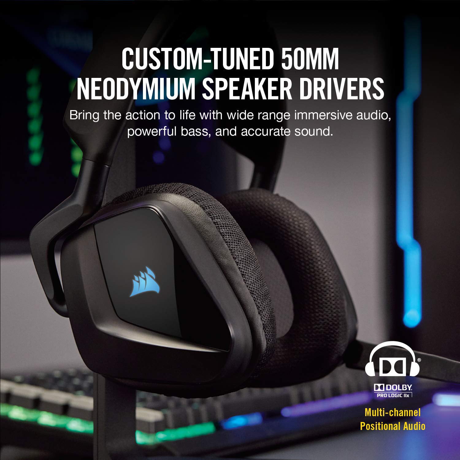 CORSAIR Void PRO RGB Wireless Headset - Dolby 7.1 Surround Sound Headphones for PC - Discord Certified - 50mm Drivers - Carbon - Walmart.com