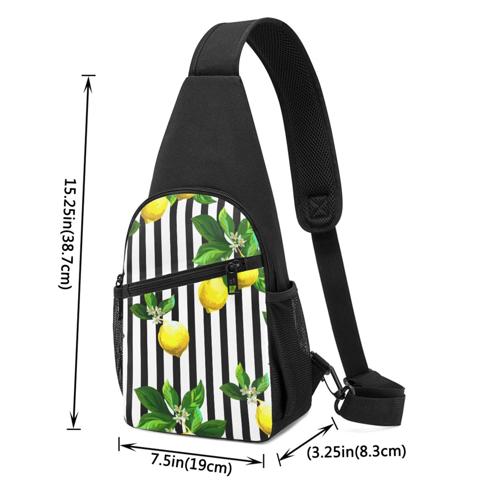 Xecao's Lemons on Striped Print Sling Bag: A Versatile Chest, Shoulder, and Crossbody Backpack for Casual Days Out, Perfect for Both Men and Women