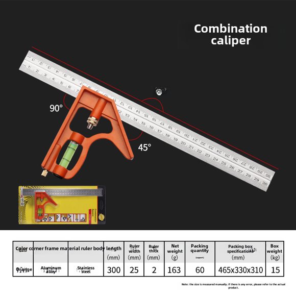 Règle d'Angle Réglable Compacte en Acier Inoxydable 30cm - Précision 90°/45° Carré de Charpentier avec Haute Résolution 1mm pour Travail du Bois, Mesure Mécanique - Outil de Qualité à l'Exportation