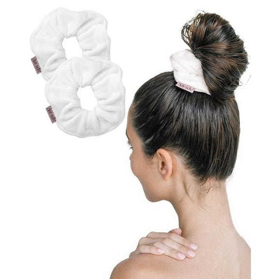 Kitsch Large Microfiber Hair Scrunchies - Ultra Soft Towel Scrunchie, Hair Ties, 2 Pcs (White)