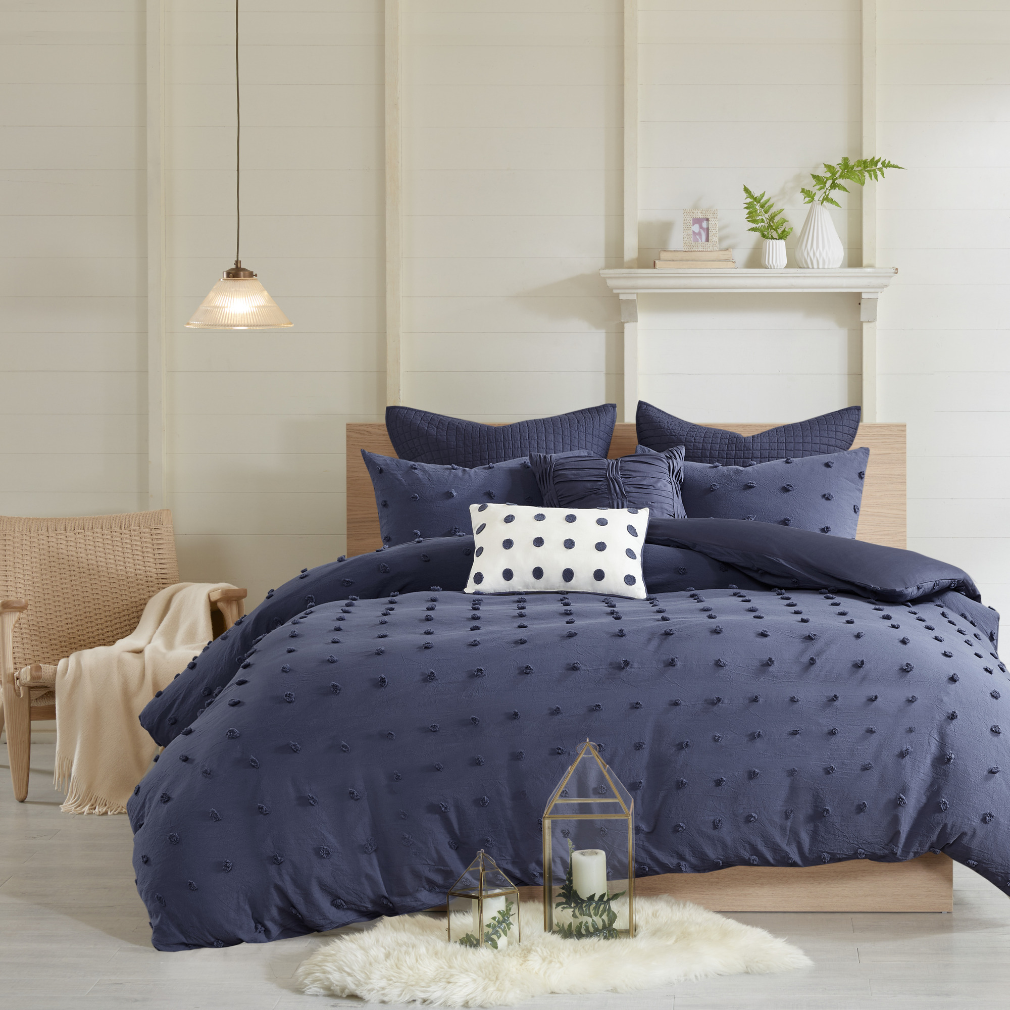 Home Essence Apartment Kay Cotton Jacquard Duvet Cover Set, Indigo Blue, Twin/Twin XL