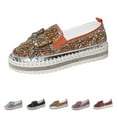 thumbnail image 2 of XIMIN Women's Platform Rhinestones Glitter Slip On Sneakers Cute Bowknot Flat Walking Loafers Comfy Breathe Canvas Hand-Stitching Platform Casual Fashion Dress Shoes, 2 of 8