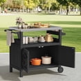 thumbnail image 4 of FUNDAZE HDPE Outdoor Grill Cart with Storage, Kitchen Island on Wheels, BBQ Prep Table with Stainless Steel Top, Movable Serving Counter for Garden, Poolside, Backyard, Black, 4 of 8