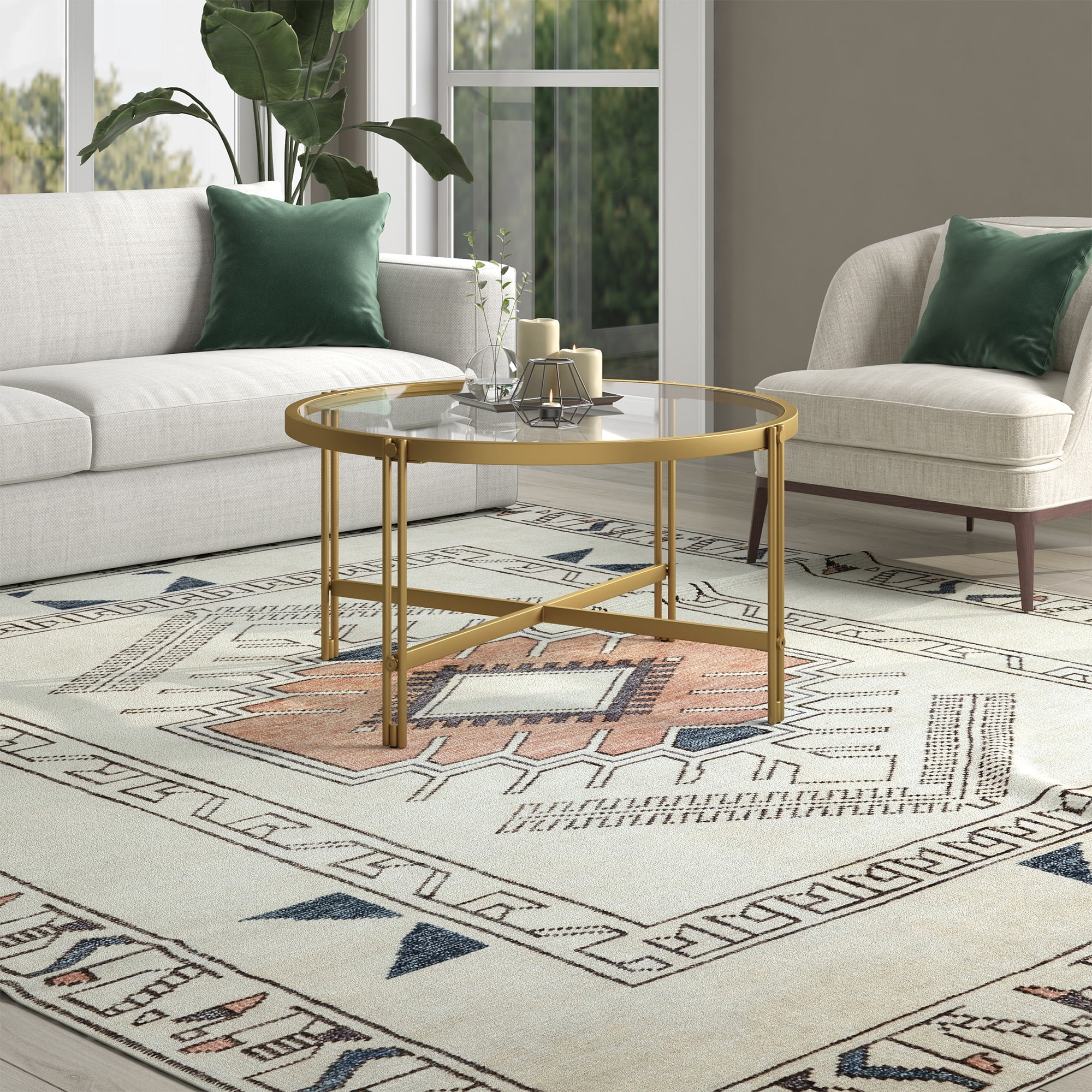 Evelyn&Zoe,ez 32" Wide Round Coffee Table, Brass
