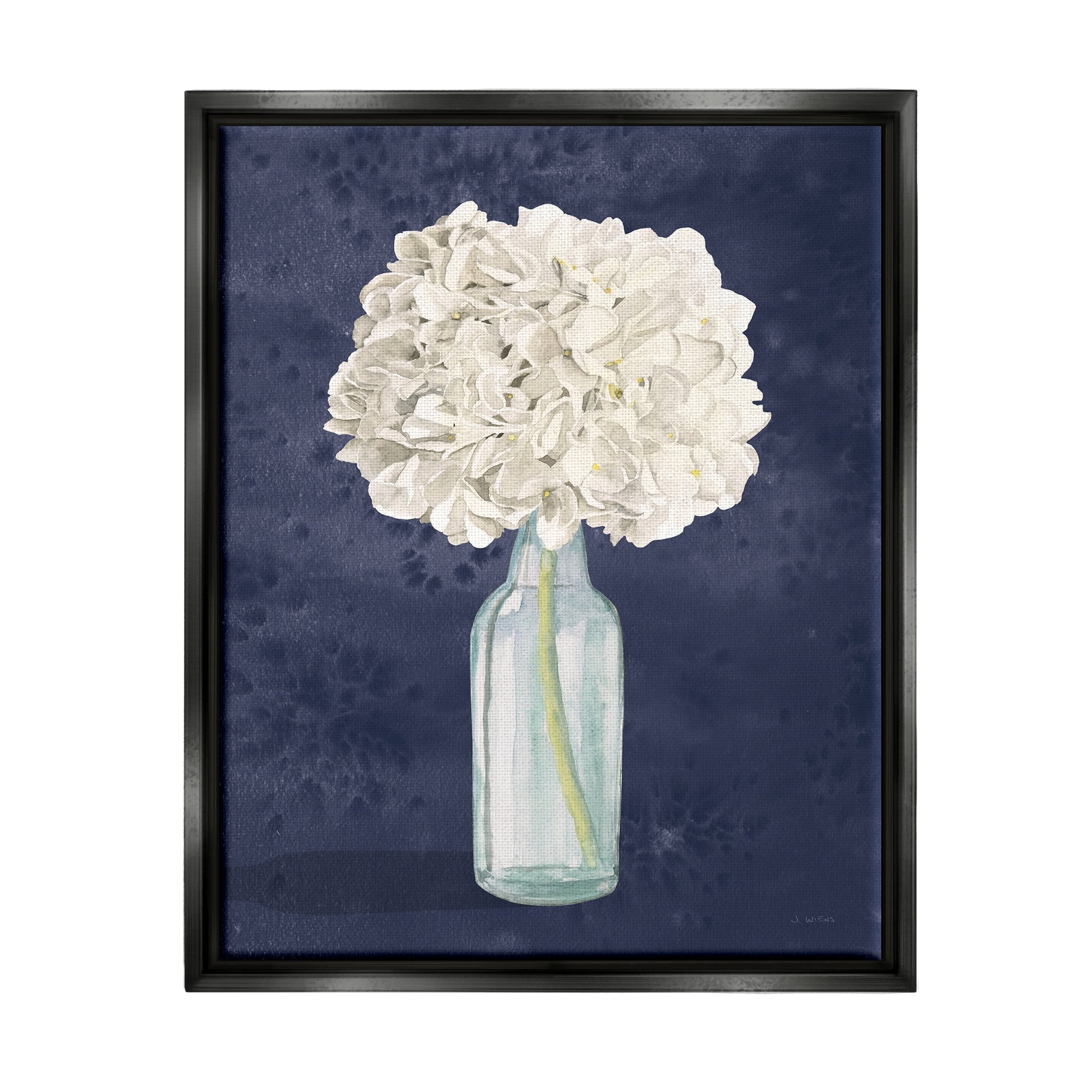 Stupell Industries White Floral Bouquet in Bottle Blue Painting Jet Black Framed Floating Canvas Wall Art, 24x30, by James Wiens