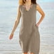 thumbnail image 2 of Largo Vestido de Verano Fluido para las Mujeres Color Sólido Estilo de Lino Rodilla-Longitud Vestido de Sol Casual, Poliéster Suave con Bolsillos, 2 of 6