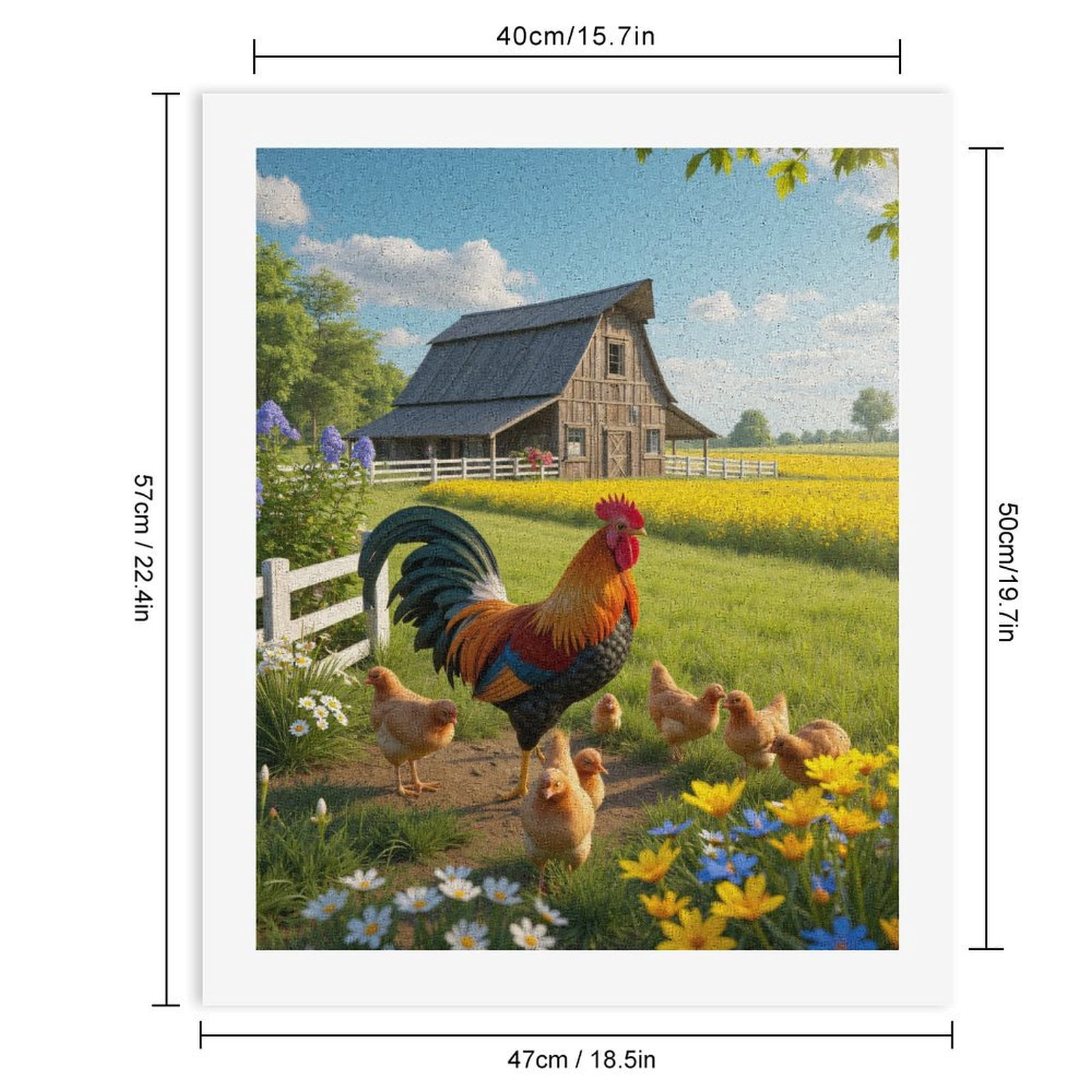 Paint By Numbers Kit for Adults Beginner - Rooster Barn Chicks Flower Field DIY Canvas Painting Kits for Adults, Frameless Paint By Number for Adults for Home Wall Decor 16x20 Inch