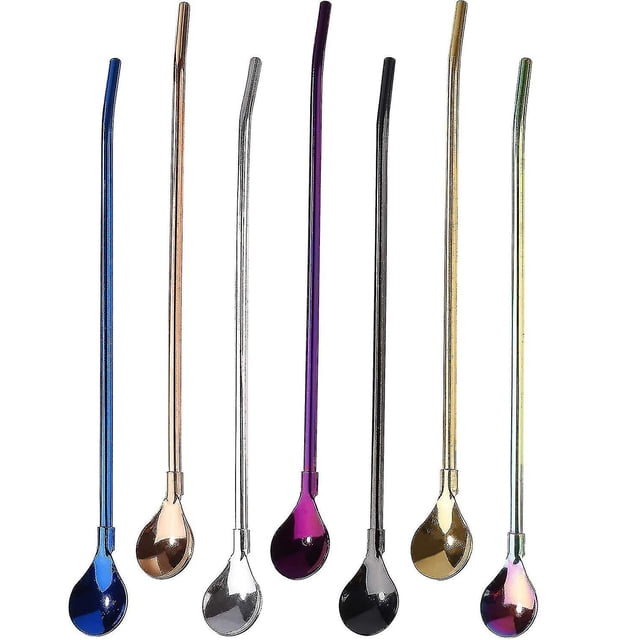 Drinking Straws Spoons Stainless Steel Straws With Spoons Set Of 4 Tubes Spoons