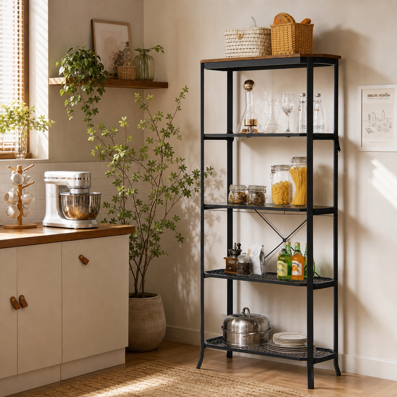 Furnibear Industrial 5-Layer Bookshelf with Out-Stretched Legs for Living Room Home Office Bedroom Display Storage Shelf, Rustic Brown