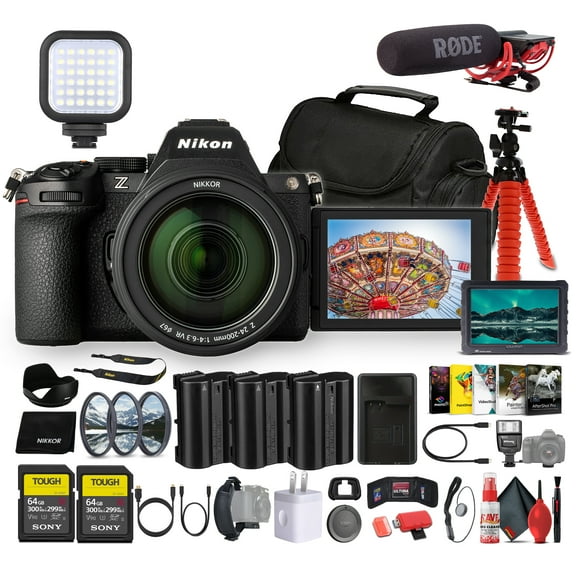 Nikon Z5 II Mirrorless Camera 24.5MP Full Frame with 24-200mm Lens Bundle Monitor Mic 128GB Card 2 Batteries LED Light (International Model)