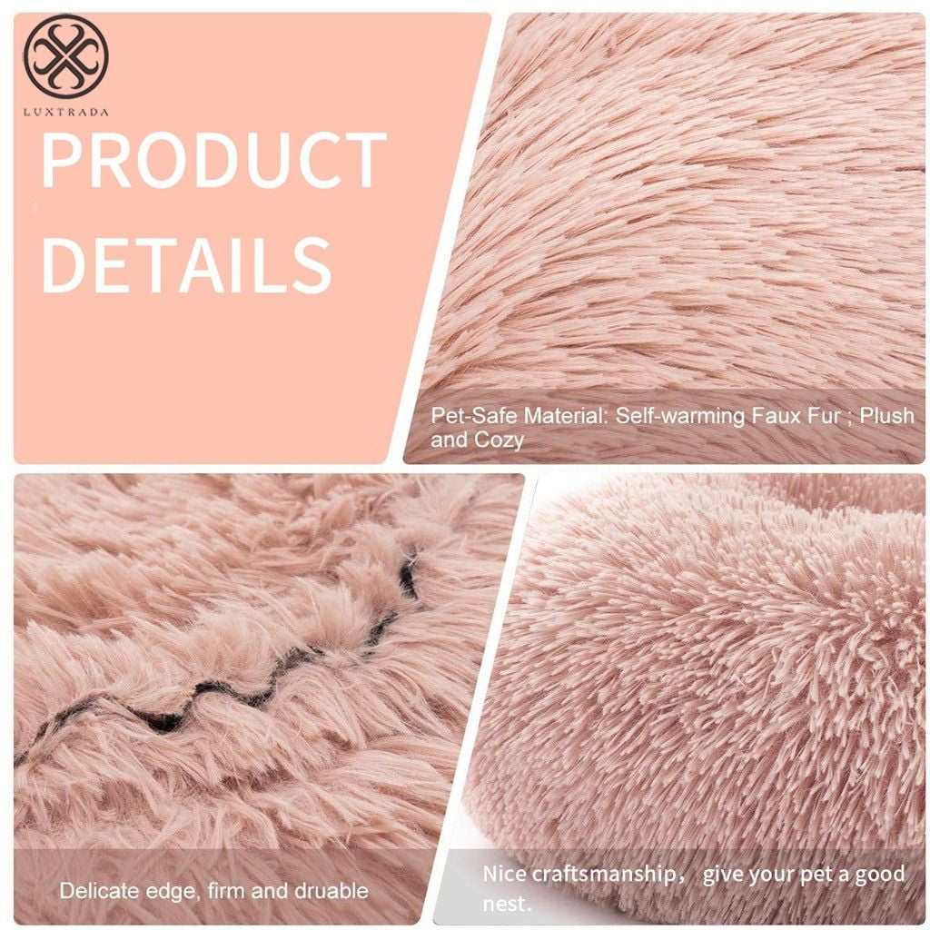 Luxtrada Original Cat and Dog Bed Luxury Shag Fur Donut Cuddler Round Donut Dog Beds Indoor Pillow Cuddler for Medium Small Dogs (S,Dark Grey)