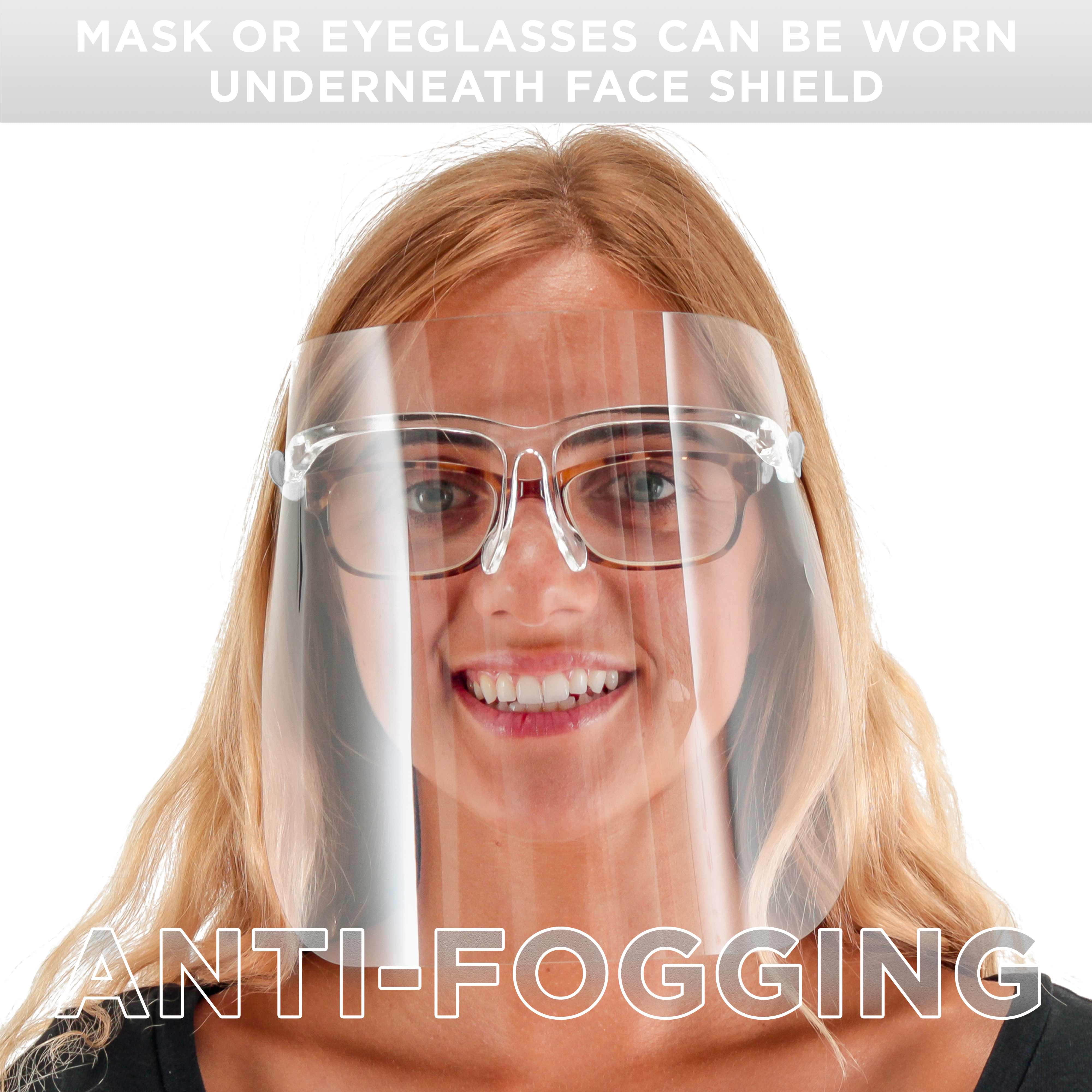 TCP Global Salon World Safety Face Shields with All Clear Glasses Frames (Pack of 25) - Ultra Clear Protective Full Face Shields to Protect Eyes, Nose, Mouth - Anti-Fog PET Plastic, Goggles