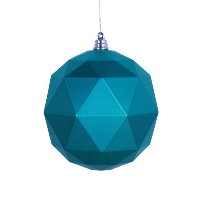 Vickerman M177442DM 6 in. Teal Matte Geometric Christmas Ornament Ball - 4 per Bag