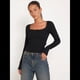thumbnail image 5 of Top Corto de Larga con Cuello Cuadrado para Mujer, Top de Punto Acanalado con Nudo y Encaje de Patchwork. Negro XL, 5 of 8
